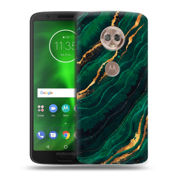 Силиконовый чехол на Motorola Moto G6 с принтом Мрамор зеленое золото