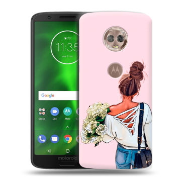 Силиконовый чехол на Motorola Moto G6 с принтом Девушка и букет