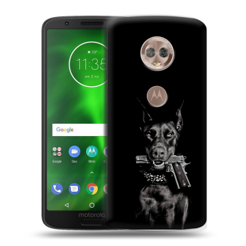 Силиконовый чехол на Motorola Moto G6 с принтом Доберман и пистолет