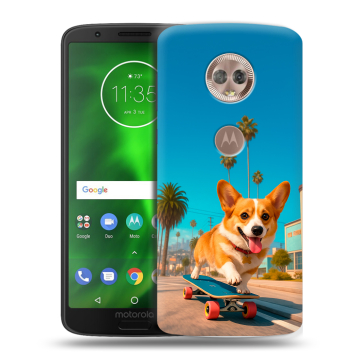 Силиконовый чехол на Motorola Moto G6 с принтом Корги на скейте