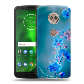 Силиконовый чехол на Motorola Moto G6 с принтом Голубые цветы