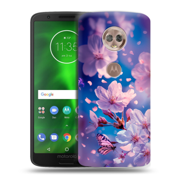 Силиконовый чехол на Motorola Moto G6 с принтом цветы бабочки