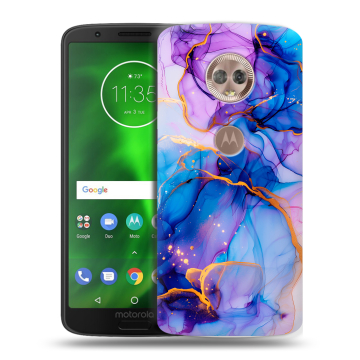 Силиконовый чехол на Motorola Moto G6 с принтом синий мрамор