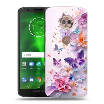 Силиконовый чехол на Motorola Moto G6 с принтом цветы бабочки