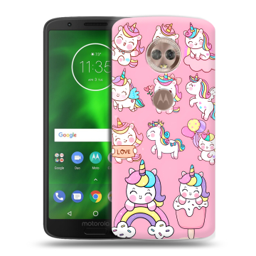 Силиконовый чехол на Motorola Moto G6 с принтом Единороги и радуга