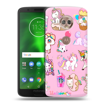 Силиконовый чехол на Motorola Moto G6 с принтом розовые единороги