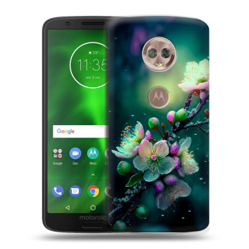 Силиконовый чехол на Motorola Moto G6 с принтом Цветы и мрамор