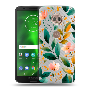 Силиконовый чехол на Motorola Moto G6 с принтом Цветы паттерн Силиконовый чехол на Motorola Moto G6 с принтом Цветы паттерн