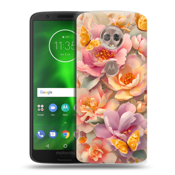 Силиконовый чехол на Motorola Moto G6 с принтом Цветы и бабочки Силиконовый чехол на Motorola Moto G6 с принтом Цветы и бабочки