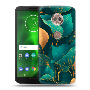 Силиконовый чехол на Motorola Moto G6 с принтом Листья и золото Силиконовый чехол на Motorola Moto G6 с принтом Листья и золото