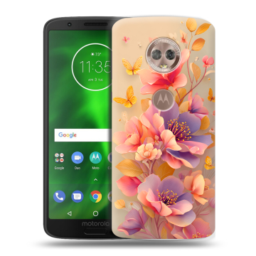 Силиконовый чехол на Motorola Moto G6 с принтом Цветы и бабочки Силиконовый чехол на Motorola Moto G6 с принтом Цветы и бабочки