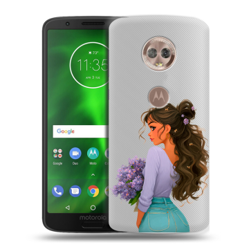 Силиконовый чехол на Motorola Moto G6 с принтом девушка цветы Силиконовый чехол на Motorola Moto G6 с принтом девушка цветы