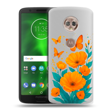 Силиконовый чехол на Motorola Moto G6 с принтом цветы бабочки Силиконовый чехол на Motorola Moto G6 с принтом цветы бабочки