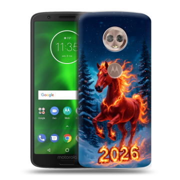 Силиконовый чехол на Motorola Moto G6 с принтом Новый год коня Силиконовый чехол на Motorola Moto G6 с принтом Новый год коня