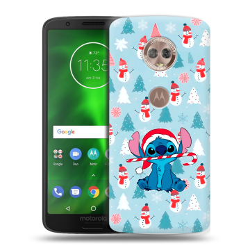 Силиконовый чехол на Motorola Moto G6 с принтом Стич Новый год