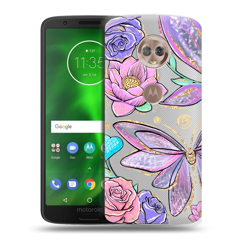 Пластиковый чехол на Motorola Moto G6 с принтом Бабочки и цветы Пластиковый чехол на Motorola Moto G6 с принтом Бабочки и цветы