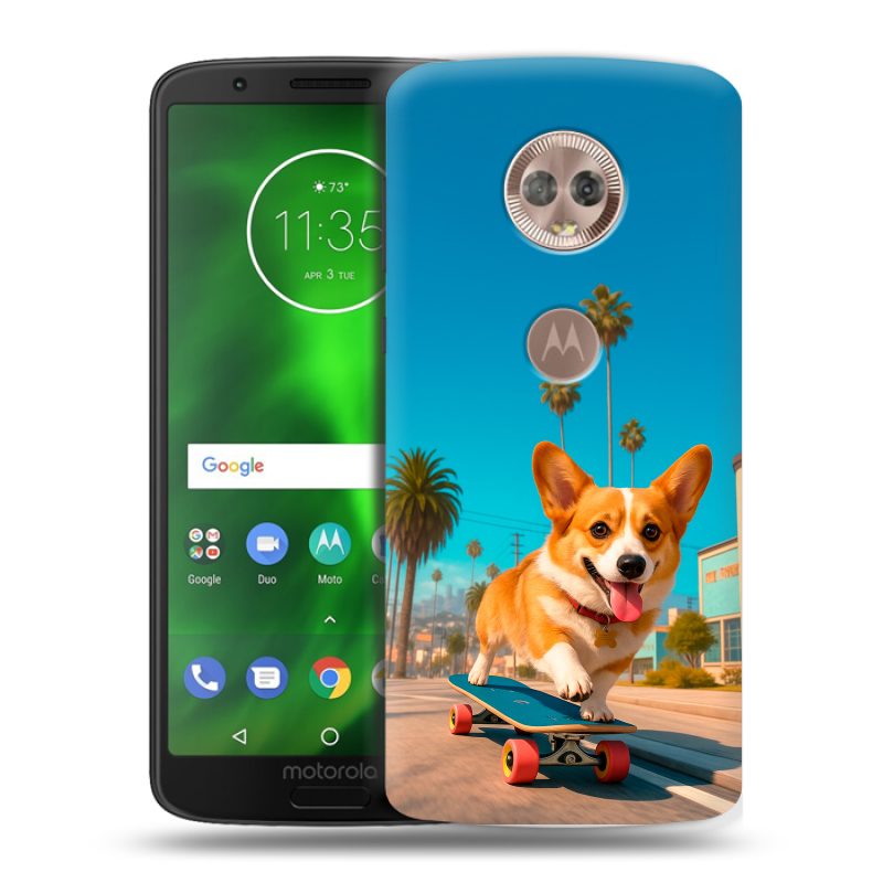 Силиконовый чехол на Motorola Moto G6 с принтом Корги на скейте Силиконовый чехол на Motorola Moto G6 с принтом Корги на скейте