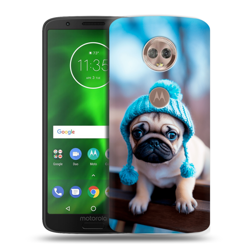 Силиконовый чехол на Motorola Moto G6 с принтом Мопс в шапке Силиконовый чехол на Motorola Moto G6 с принтом Мопс в шапке