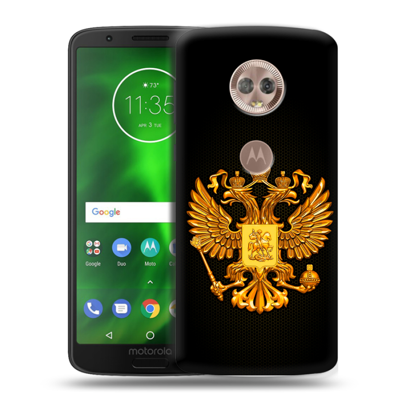 Пластиковый чехол на Motorola Moto G6 с принтом Герб России желтый Пластиковый чехол на Motorola Moto G6 с принтом Герб России желтый