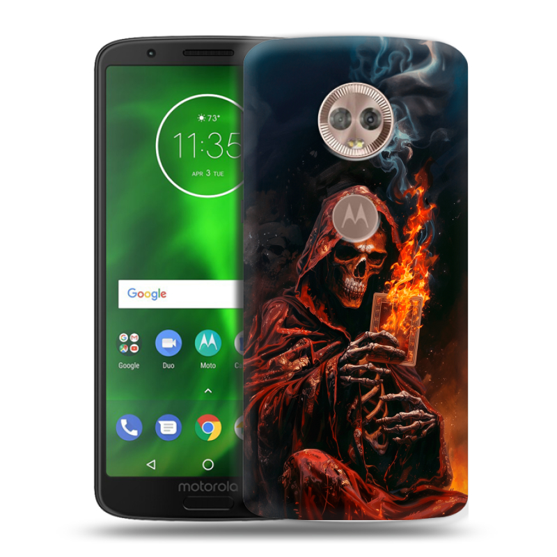 Пластиковый чехол на Motorola Moto G6 с принтом Скелет и карты Пластиковый чехол на Motorola Moto G6 с принтом Скелет и карты