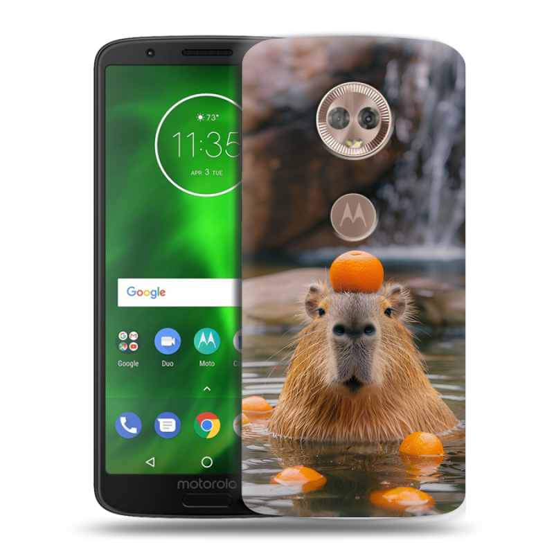 Силиконовый чехол на Motorola Moto G6 с принтом Капибара с апельсином Силиконовый чехол на Motorola Moto G6 с принтом Капибара с апельсином