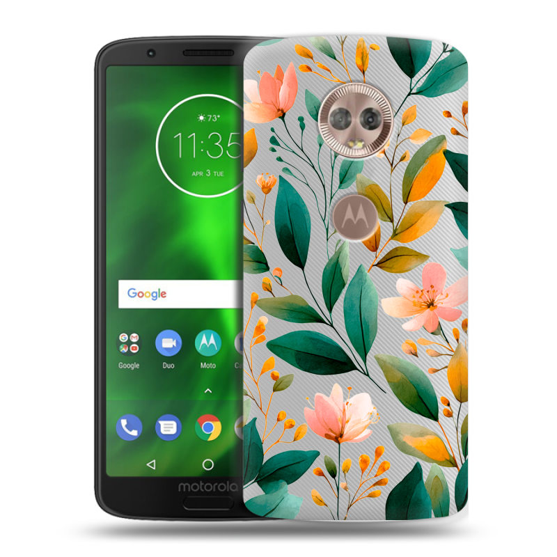 Пластиковый чехол на Motorola Moto G6 с принтом Цветы паттерн Пластиковый чехол на Motorola Moto G6 с принтом Цветы паттерн