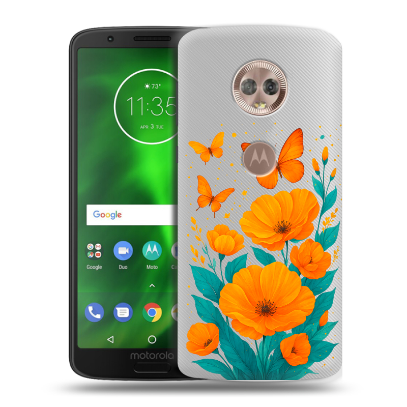 Пластиковый чехол на Motorola Moto G6 с принтом цветы бабочки Пластиковый чехол на Motorola Moto G6 с принтом цветы бабочки