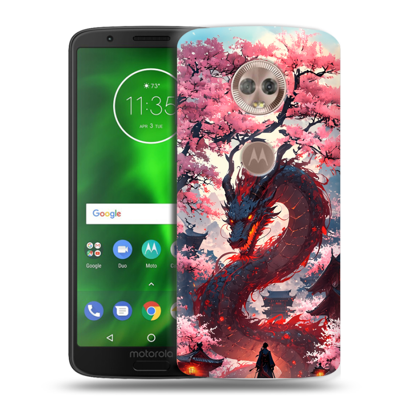 Силиконовый чехол на Motorola Moto G6 с принтом Дракон Японский Силиконовый чехол на Motorola Moto G6 с принтом Дракон Японский