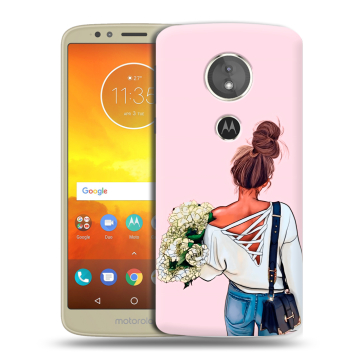 Силиконовый чехол на Motorola Moto E5 с принтом Девушка и букет