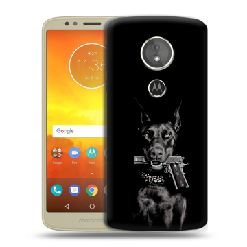 Силиконовый чехол на Motorola Moto E5 с принтом Доберман и пистолет