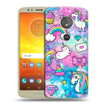 Силиконовый чехол на Motorola Moto E5 с принтом Единороги
