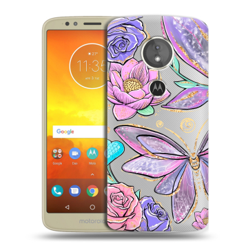 Силиконовый чехол на Motorola Moto E5 с принтом Бабочки и цветы