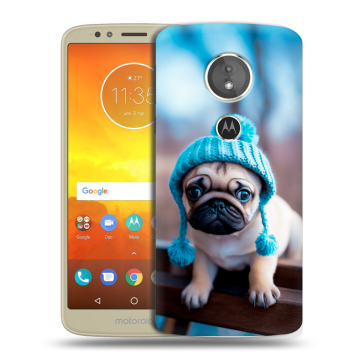 Силиконовый чехол на Motorola Moto E5 с принтом Мопс в шапке