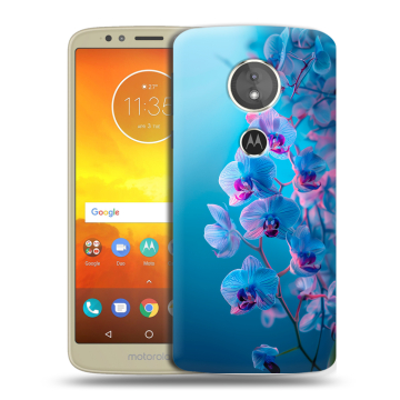 Силиконовый чехол на Motorola Moto E5 с принтом голубые орхидеи