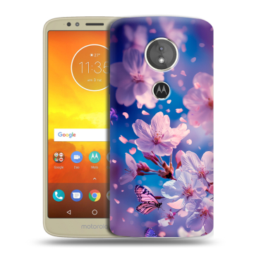 Силиконовый чехол на Motorola Moto E5 с принтом цветы бабочки