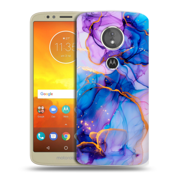 Силиконовый чехол на Motorola Moto E5 с принтом синий мрамор