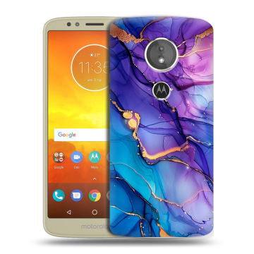 Силиконовый чехол на Motorola Moto E5 с принтом синий мрамор