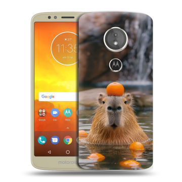 Силиконовый чехол на Motorola Moto E5 с принтом Капибара с апельсином