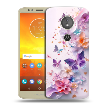 Силиконовый чехол на Motorola Moto E5 с принтом цветы бабочки