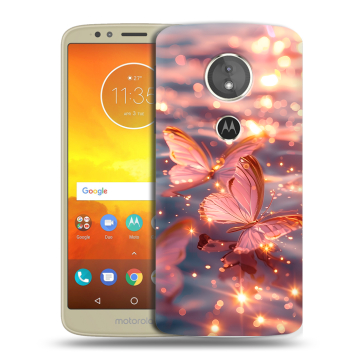 Силиконовый чехол на Motorola Moto E5 с принтом бабочки розовые