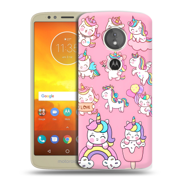 Силиконовый чехол на Motorola Moto E5 с принтом Единороги и радуга