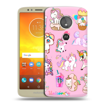 Силиконовый чехол на Motorola Moto E5 с принтом розовые единороги
