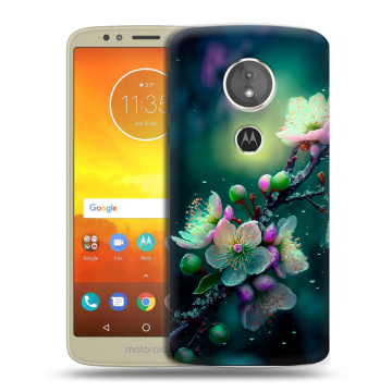 Силиконовый чехол на Motorola Moto E5 с принтом Цветы и мрамор