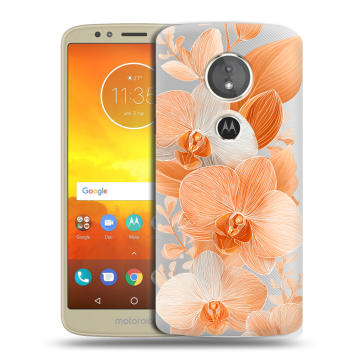 Силиконовый чехол на Motorola Moto E5 с принтом Бежевые цветы