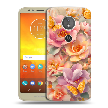 Силиконовый чехол на Motorola Moto E5 с принтом Цветы и бабочки