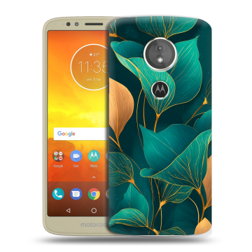 Силиконовый чехол на Motorola Moto E5 с принтом Листья и золото