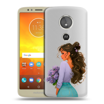 Силиконовый чехол на Motorola Moto E5 с принтом девушка цветы