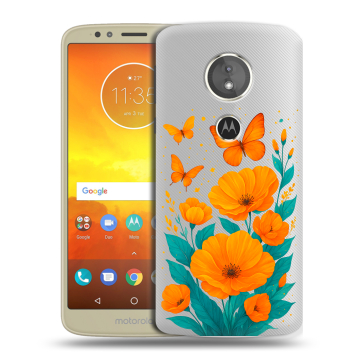 Силиконовый чехол на Motorola Moto E5 с принтом цветы бабочки