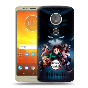 Силиконовый чехол на Motorola Moto E5 с принтом Demon Slayer Клинок рассекающий демонов