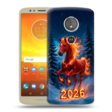 Силиконовый чехол на Motorola Moto E5 с принтом Новый год коня